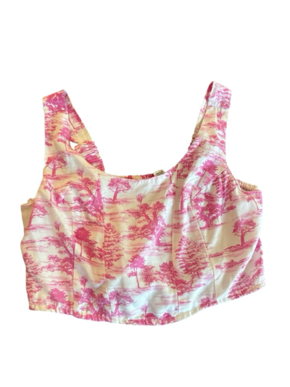 Women's Midnight Sky White Pink Toile Print Crop Top L
